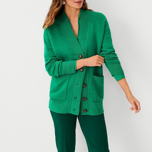 NWT Ann Taylor Boyfriend Cardigan in green size S P petite